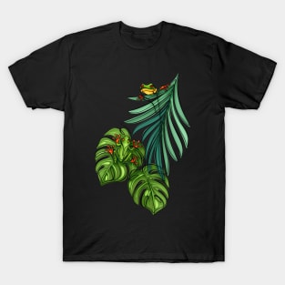 Minimalistic Continuous Line Tropical Frogs T-Shirt